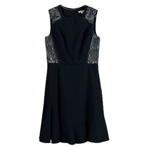 Shoshanna Lace Faux Leather Trim Sleeveless Cocktail Skater Dress Black Size 4